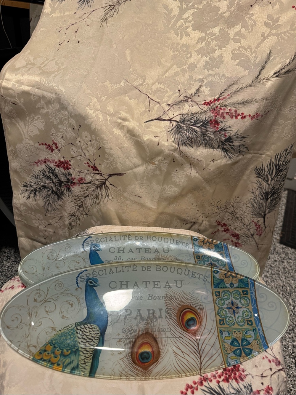 New Cracker Barrel Peacock Glass Serving Platters -  Set of 4
